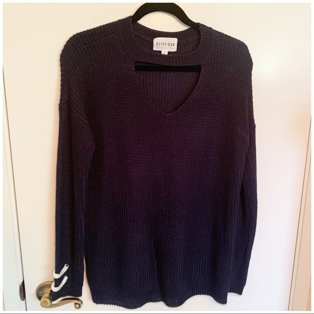 Navy Blue Sweater, cutout detail and white trim